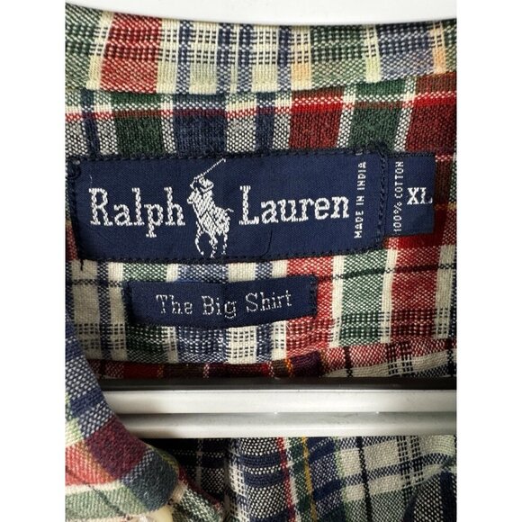 VTG Ralph Lauren XL Red Green Plaid The Big Shirt Oversized Cottagecore Preppy - Picture 4 of 10